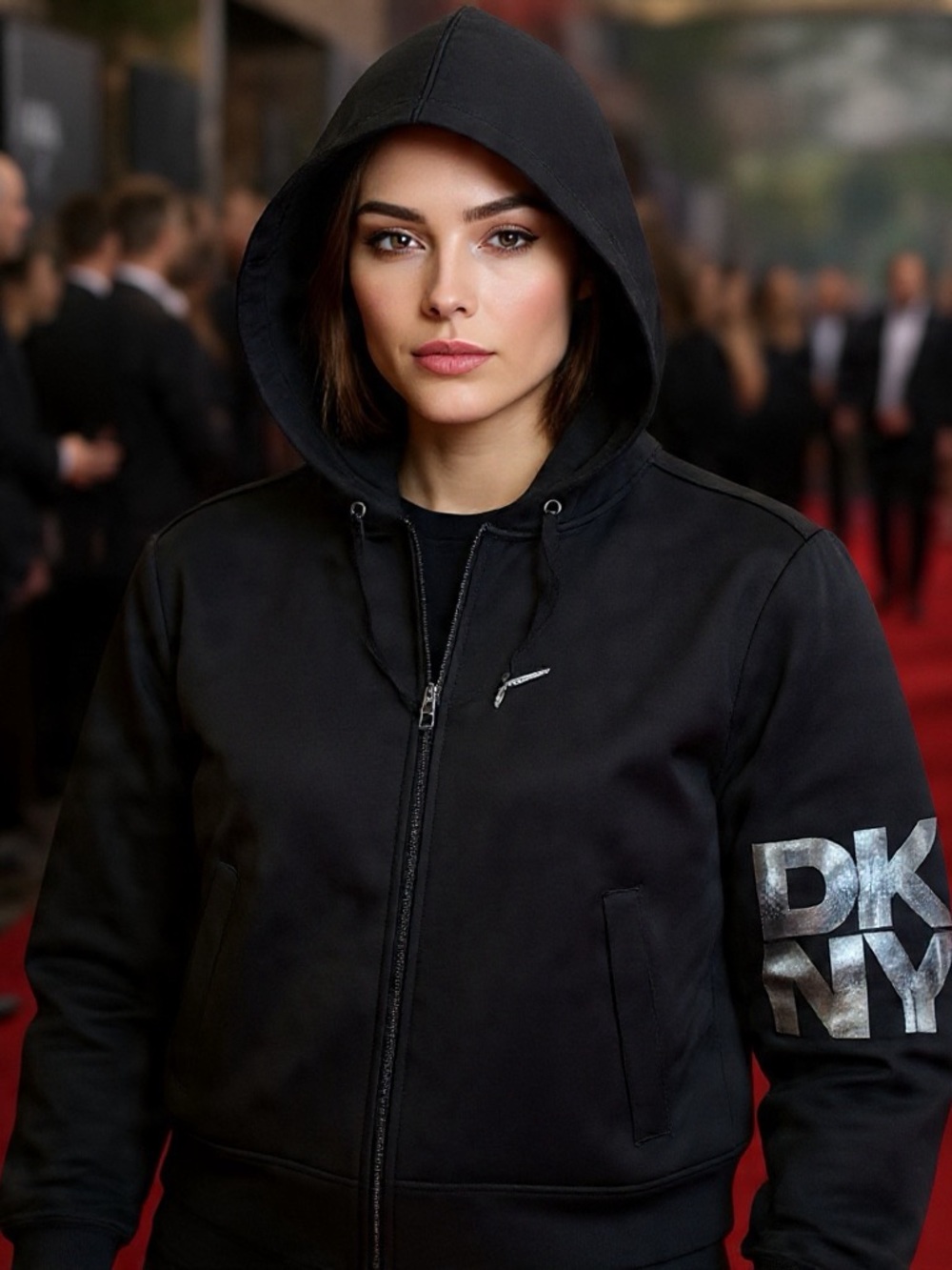 DKNY Women ACTIVE PERFORMANCE Black Hooded Zip Jacket HOODIE SPORT REFLECTIVE 1X
